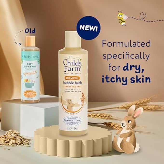 تشايلدز فارم حمام الفقاعات من Childs Farm OatDerma، خالي من العطر، مرطب للبشرة الحساسة، 250 مل - Image 2